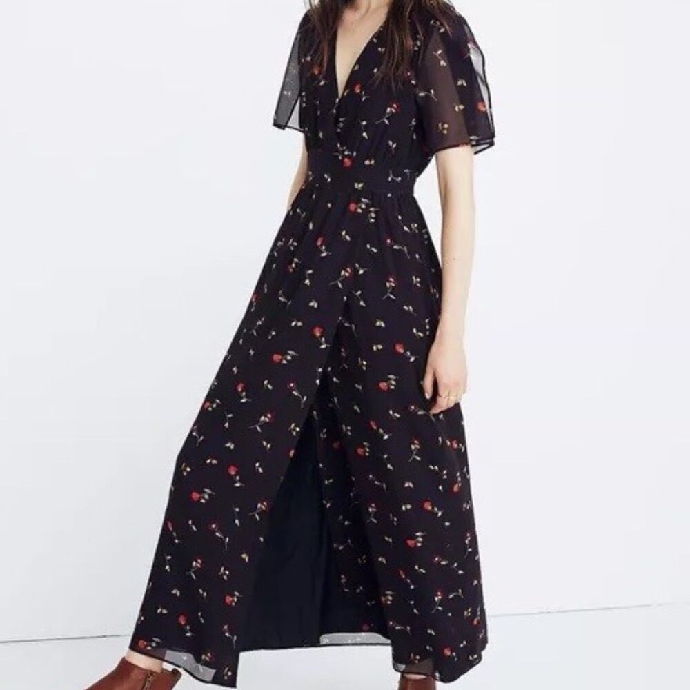 🌸 Madewell Sweet Blossoms Tulip-Sleeve Faux Wrap Maxi Dress – Size 4